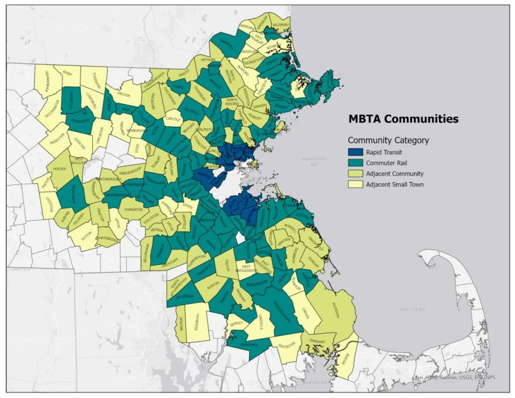 Map of MBTA communities, by community category