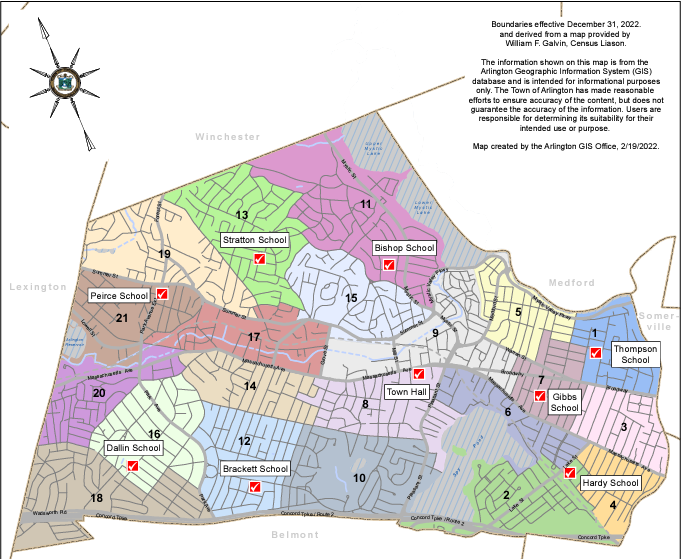 Screenshot of PDF map of Arlington precincts; town meeting members represent a specific precinct.